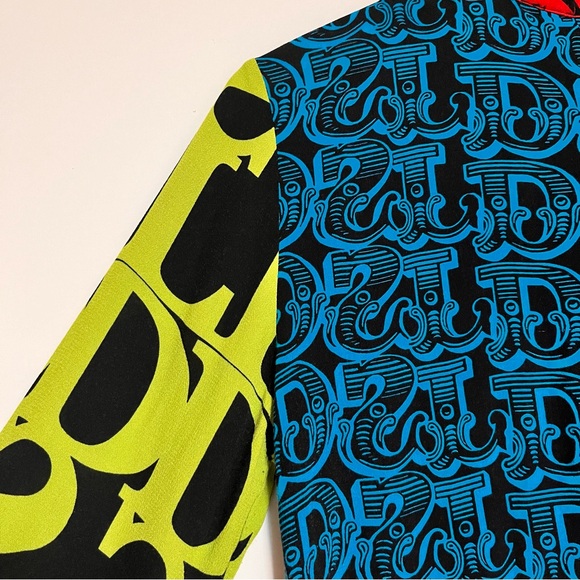 Desigual Logomania Blouse Womens Medium P-Bow Colorful Bold Print Lacroix Artsy - Picture 8 of 16